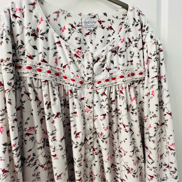 Lanz of Salzburg Long Sleeve Cardinal Print Fleece Nightgown 3X - Picture 3 of 7